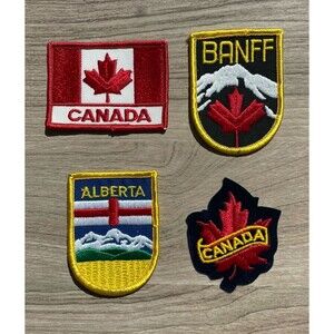 Canadian Patch Lot  Of 4 Iron On Alberta Banff Embroidered Maple Leaf Vintage